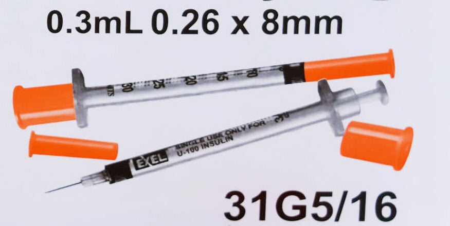 Code 1 Supply Exel 26010 Insulin Syringe & Needle, 31G x 5/16 in, 3/10cc, (Each)