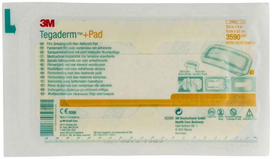Code 1 Supply 3M 3590 Tegaderm+Pad Transparent Film Dressings 3 1/2 in. x 8 in. (Each)