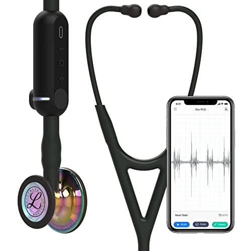 Code 1 Supply 3M Littmann CORE Digital Stethoscope 8570 High Polish Rainbow Chestpiece Black Tube Stem and Headset 27 in.