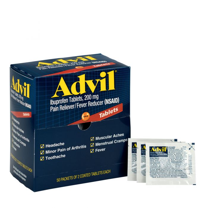 Code 1 Supply Advil Ibuprofen Medication, 50 Doses Of Two Tablets, 200 Mg