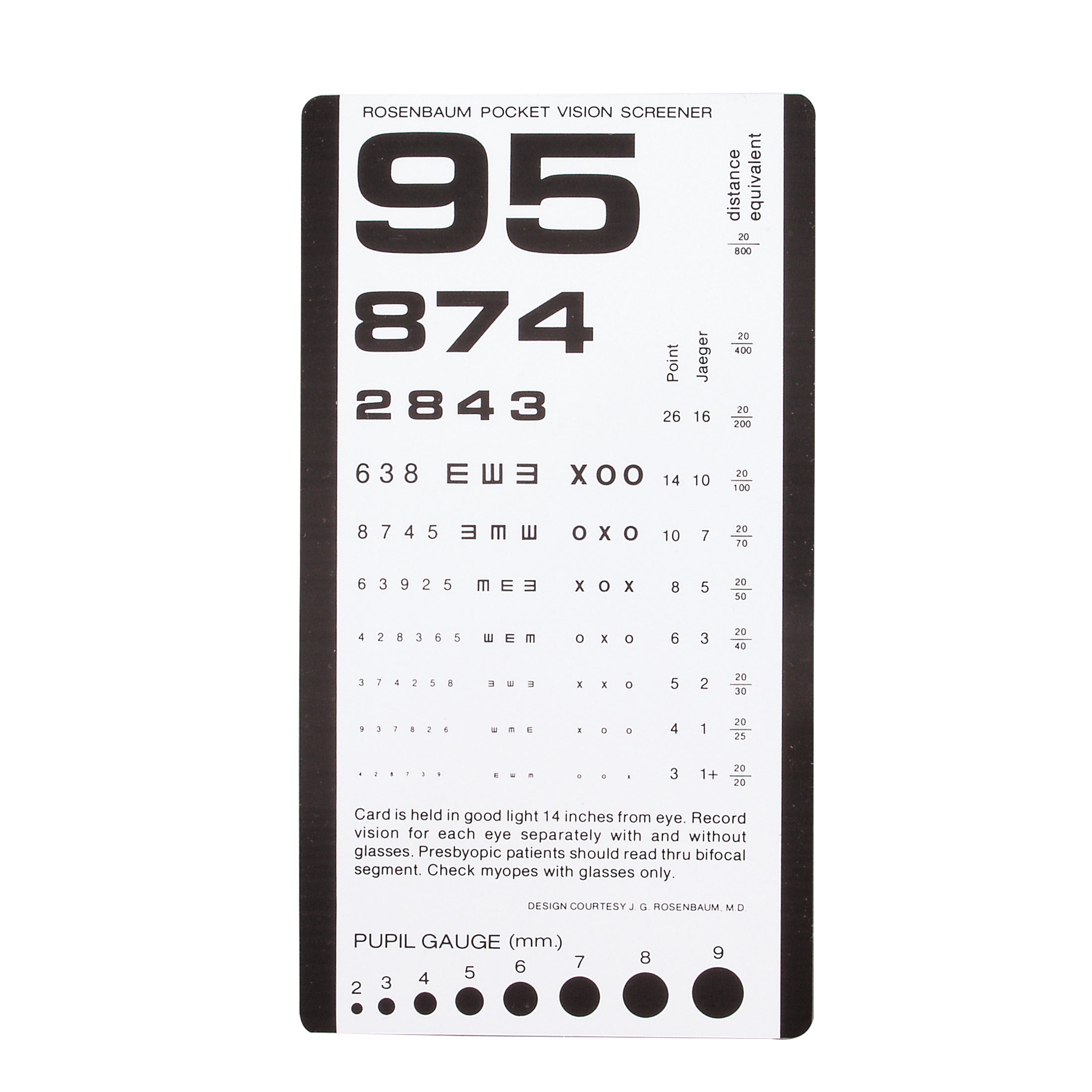 Code 1 Supply Pocket Eye Test Chart