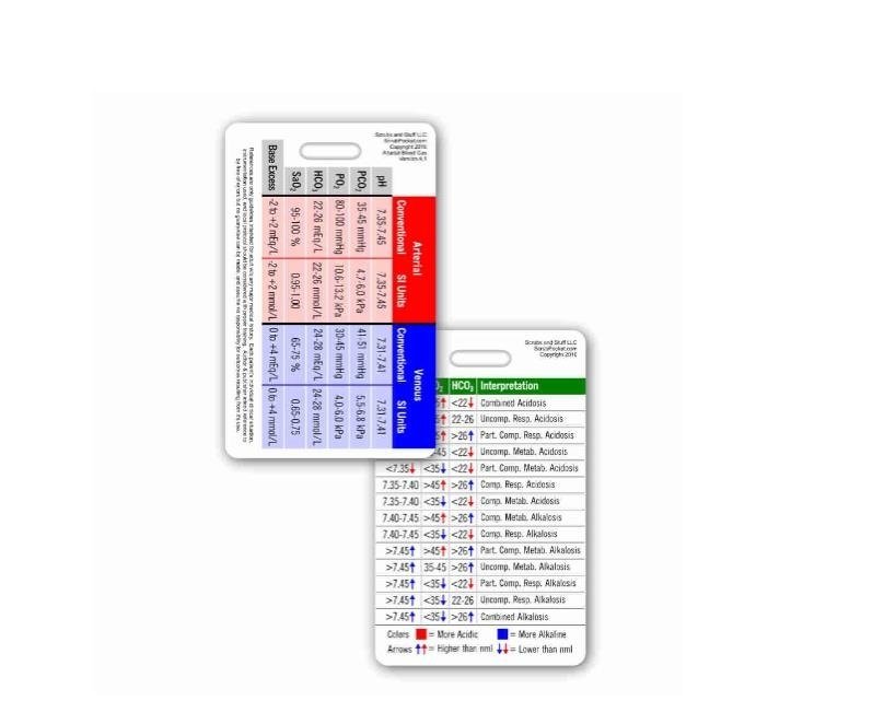 Code 1 Supply Arterial Blood Gasses Reference Badge Card - VERTICAL