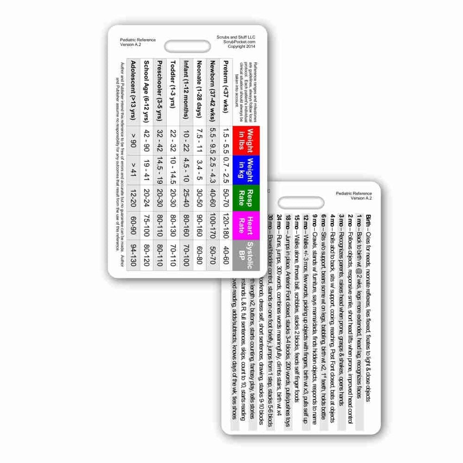 Code 1 Supply Pediatric Vital Signs & Developmental Badge Card-VERTICAL