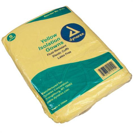 Code 1 Supply Isolation Gowns-Yellow-Large-Bag of 5