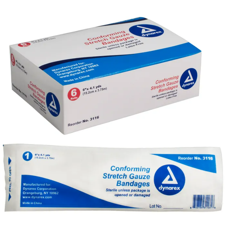 Code 1 Supply Stretch Gauze Bandages - Sterile-6" x 4.1yds	- Box of 6 Rolls