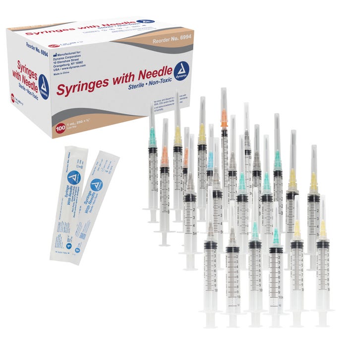 Code 1 Supply 3cc Syringe - With Needle - Luer Lock - 20g. 1.5" (Box of 100)
