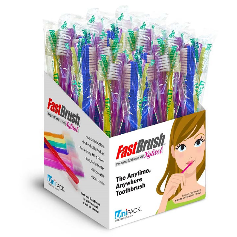 Code 1 Supply Fast Brush Pre-Pasted Disposable Toothbrushes - (100 per Box)