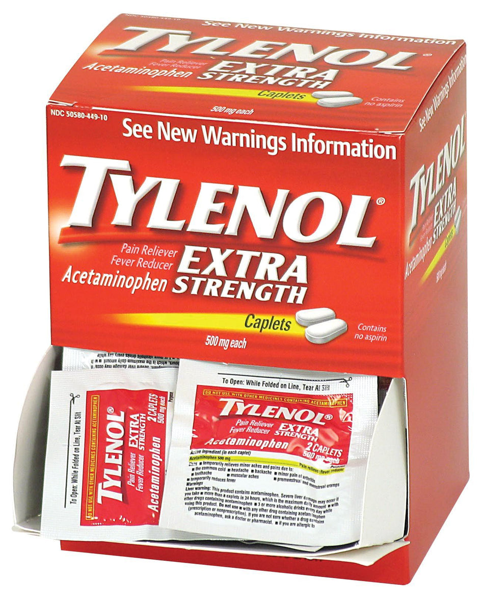 Code 1 Supply Tylenol Extra Strength Acetaminophen 50 Individually Wrapped Packets Of Medication Containing Two Tablets- (500mg per Tablet)